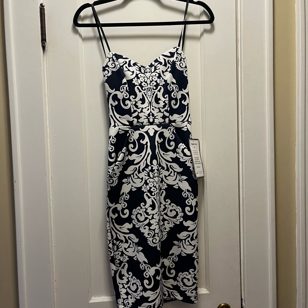 B Darlin Navy and White Midi Dress